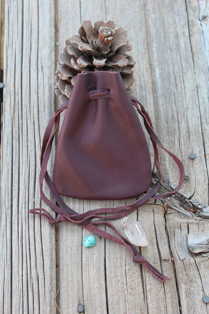 Leather medicine bags, ready to ship, burgundy color leather, soft leather pouches image 4