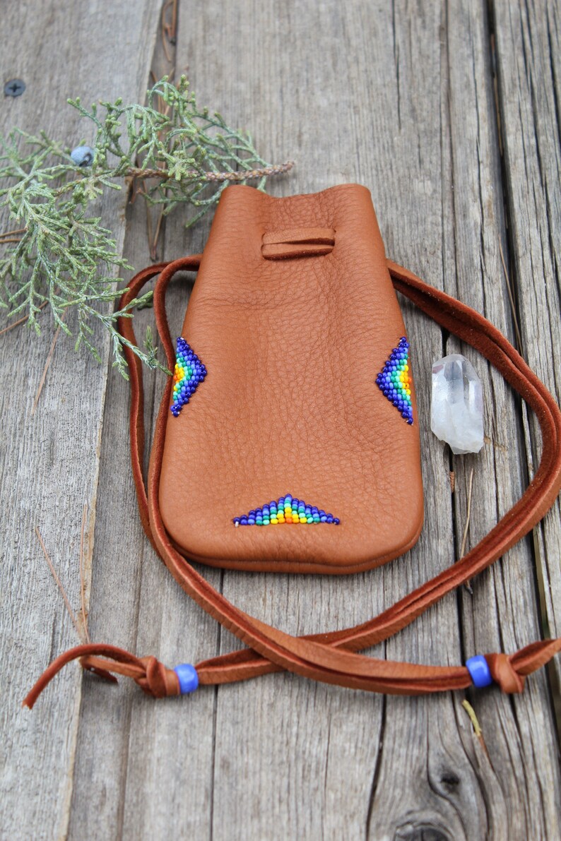 Beaded medicine bag, large medicine bag, buckskin leather medicine bag, beaded deerskin pouch image 2