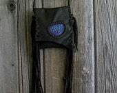 Fringed leather handbag , Dragonfly totem bag , Dragonfly Medicine bag , Purple dragonfly bag
