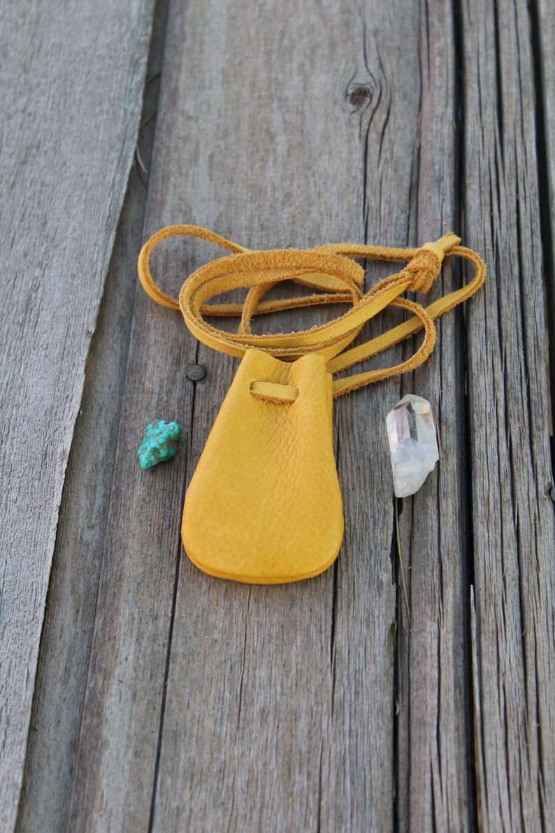 A leather medicine pouch for your amulets and crystals, Medicine bag, Crystal bag, Leather necklace bag, Leather neck pouch, Amulet bag image 1