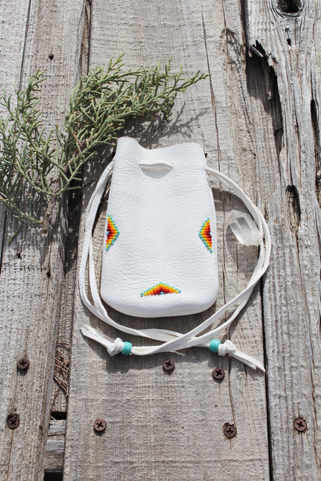 Beaded White Medicine Bag Large Medicine Bag Beaded Amulet - Etsy