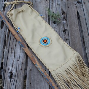 Beaded chanupa bag , Leather pipe bag , Fringed leather pipe bag image 7