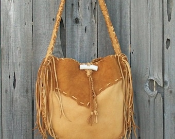 Handmade leather drum bag ,  Fringed leather handbag ,  Designer handbag ,  Fringed leather tote