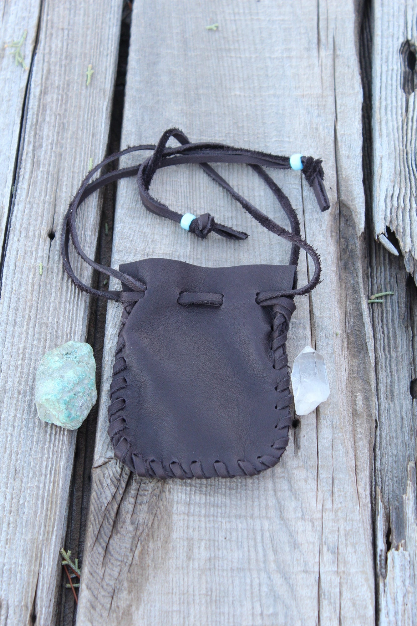 drawstring leather bag