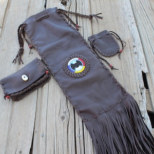 Beaded buffalo pipe bag set, buffalo pipe bag, sacred medicine bags, pipe bag set beaded eagle