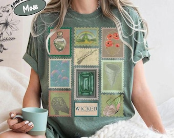 Retro Wicked Stamp Collage Shirt, Vintage Emerald City Graphic Tee, Wicked Movie 2026 Comfort Colors Shirt, Defying Gravity Broadway Tee