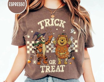 Retro Trick or Treat Pooh and Tigger Shirt, Disney Halloween Trip Tee, Mickey Not So Scary Halloween Party, Winnie The Pooh Halloween Shirt