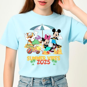 Comfort Colors Disney Mickey and Friends Summer Vibes Shirt, Disney Beach Vacation Shirt, Summer Trip Shirt ID-0514-1REN