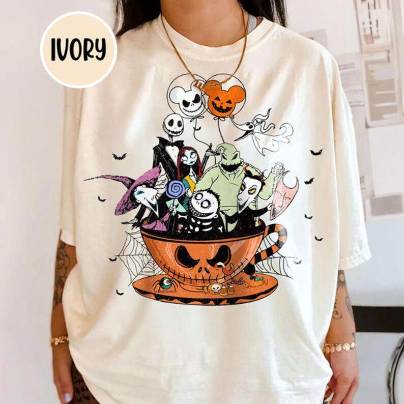 Nightmare Before Christmas Comfort Colors Shirt, Jack Skellington Halloween Tee, Spooky Pumpkin Cup Graphic Shirt image 1