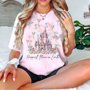 Comfort Colors Happiest Place on Earth Shirt, Disney Magic Kingdom Shirt, Disney Castle Floral Shirt, Disney World Shirt NN0009