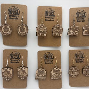 Earrings Park Service & Forest Service Inspired | Sustainably Sourced Wood Earrings | Eco Activism Jewelry | Smokey Bear, Bison, NPS, more