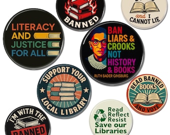 Library Resistance Buttons – Support Local Libraries pin back buttons –  resistance button set - Anti-Censorship Pins - protest pins