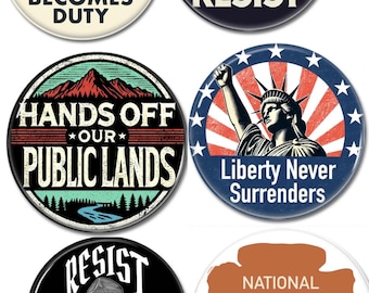 Resist & Protect Conservation, Education and Public Lands pinback buttons | Protest Pins | national park pin back | library pins | fdt pin