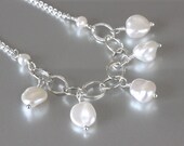 Silver Chain Necklace, Keshi Pearl Necklace, White Pearl Necklace, Charm Necklace, Freshwater Pearl Necklace, Designer Necklace for Women