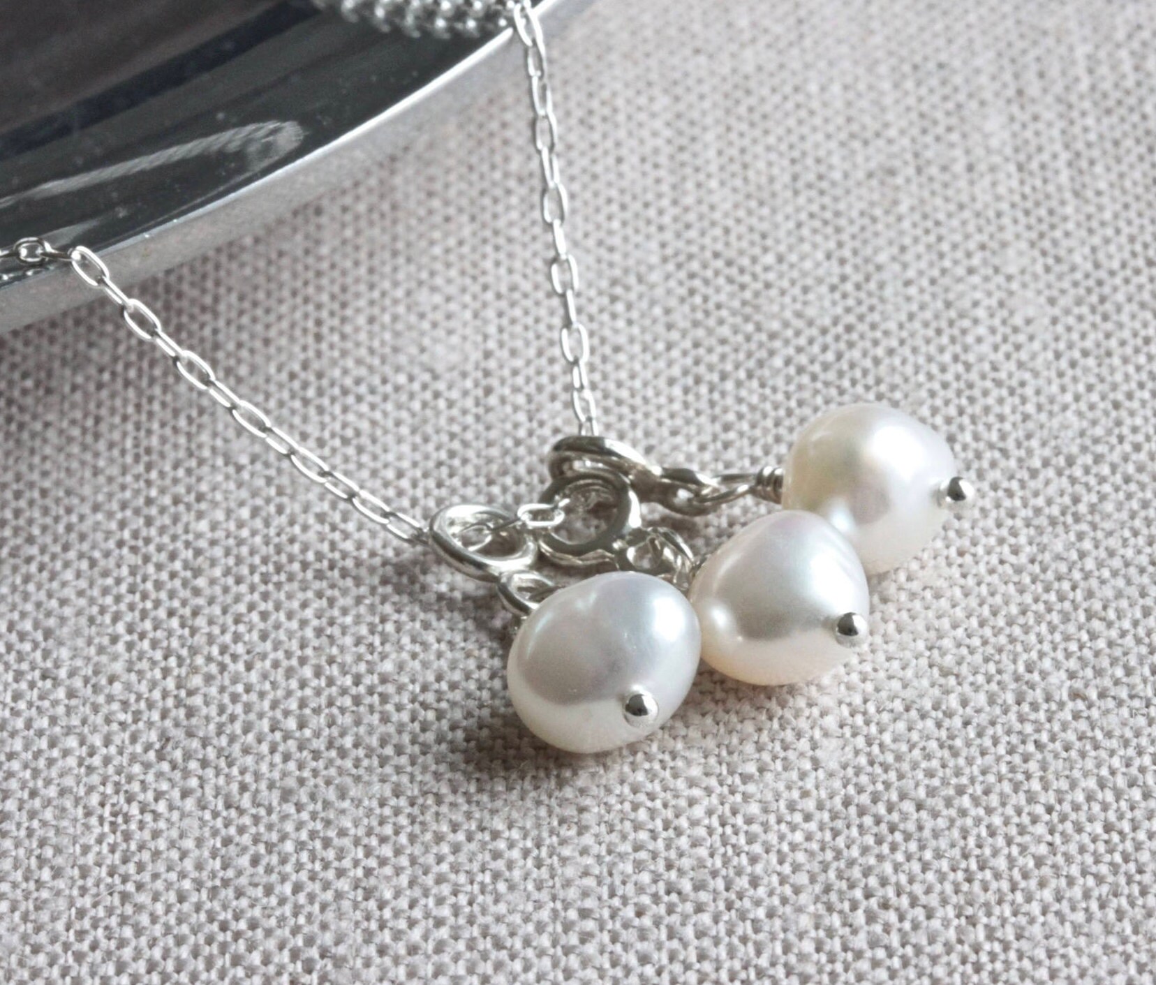 3 Floating Pearl Necklace Freshwater Pearl Necklace Floating Etsy