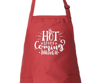 Adjustable BBQ Apron For Men, Men's Cooking Apron, Fathers Day Cooking Gift, Hot Stuff Coming Through Apron, Grill Master Apron with Pockets
