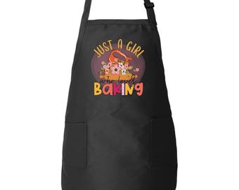 Kitchen Cooking Apron, Just A Girl Who Loves Baking Apron, Girl's Baking Apron Gift, Funny Baker Apron, New Home Gift Apron, Kids Apron Gift