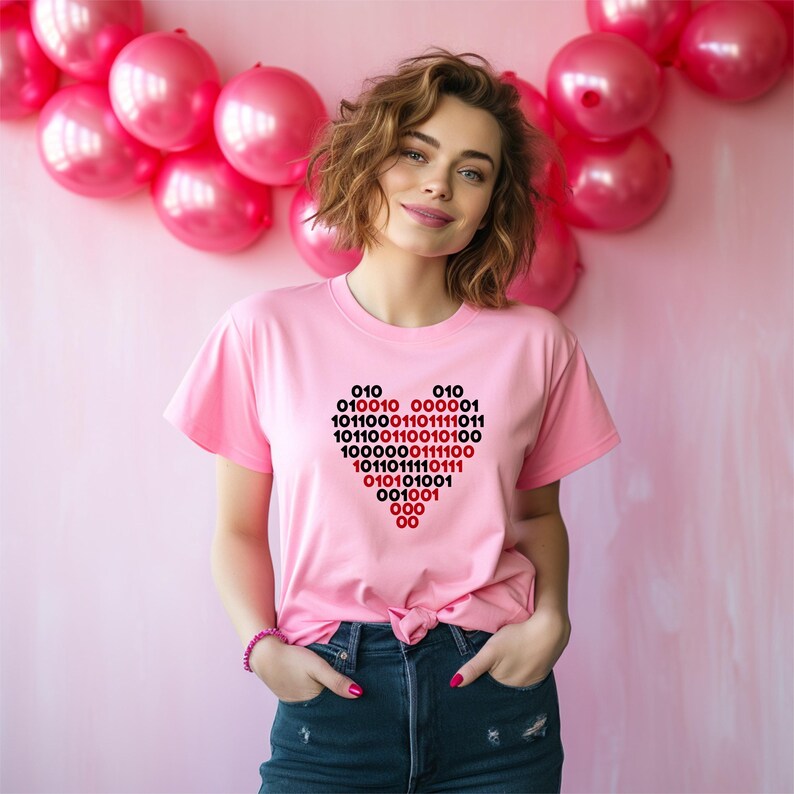 Binary Love Code Sweatshirt, Computer Geeks Heart T-Shirt, Binary Coded Heart Hoodie, I Love You Binary Code Shirt image 4