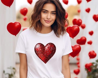 Red Heart T-shirt, Valentine Heart Shirt, Lover Shirt, Valentine's Day Sweater Gift, Retro Red Heart V-neck T-Shirt