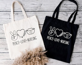 Peace Love Nursing Tote Bag,Nurses Week Gift,Healthcare Workers Tote Bag,Pediatric Nurse Tote Bag,Reusable Shopping Tote Bag,Nurse Tote Bag