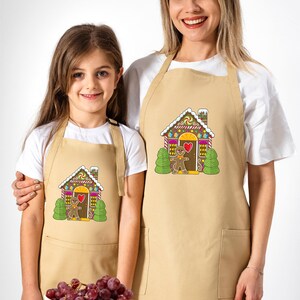 Gingerbread Cookie Apron, Gingerbread House Apron, Kitchen Apron with Pockets, Christmas Baking Apron Gifts