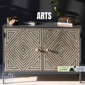 Handmade Bone Inlay Bar Cabinet | Black Liquor Console for Wine & Cocktails | Elegant Home Bar Stand, Wine Lover Gift Idea