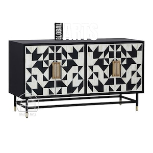 Bone Inlay Wine Bar Cabinet | Black Liquor Console | Handmade Mini Home Bar | Cocktail Station | Wine Lover Gift | Stylish Storage Bar Stand