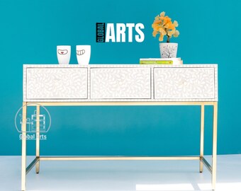 Handmade Floral Bone Inlay Console Table for Entryways, Behind Sofa Accent, Narrow Hallway Table, Chic Writing Desk, Vanity or Living Room