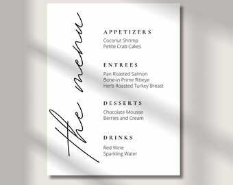 Minimalist Wedding Menu Template | Editable Black and White Canva Design (Digital Download)