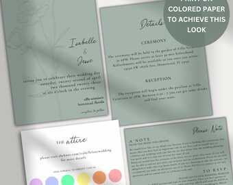Sage Green Floral Wedding Invitation Suite | Minimalist Canva Template (Digital Download)