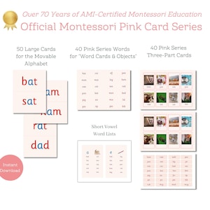 Montessori Beginning Pink-serie: driedelige afbeelding- en woordkaarten, grote kaarten voor het verplaatsbare alfabet, inleiding tot klanken