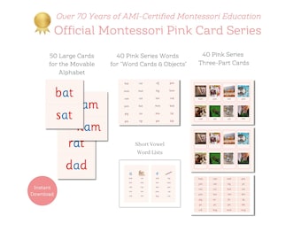 Montessori Pink Series Cards: Three-Part & Movable Alphabet (PDF Download)