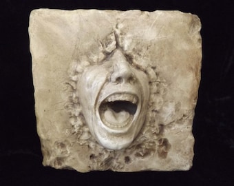 Wall Plaque Horror Face Frozen In Time Macabre Screaming Face Wall Hanging Halloween Decoration Gothic Home Decor Haunted House Prop