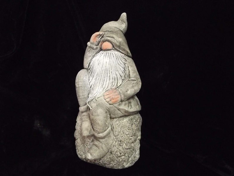 Garden Gnome Statue Fantasy Elf Sitting Man Woodland Yard Art Flower Garden Patio Funny Whimsical Concrete Wacky Indoor Outdoor Home Decor Black