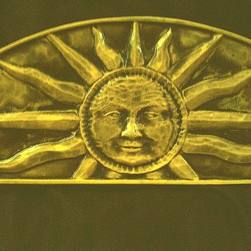 Placa de pared con arco de rayos solares Astrología celestial Tierra amarilla Naturaleza Del Sol Astronomía Colgante Verano Rostro de hombre Solar Hogar Jardín Decoración