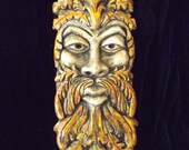 Long Greenman Fall Autumn Colors Gothic Wall Plaque Leafman Hanging Tree Wood Spirit Home Decoration Indoor Celtic Decor Red Orange Yellow