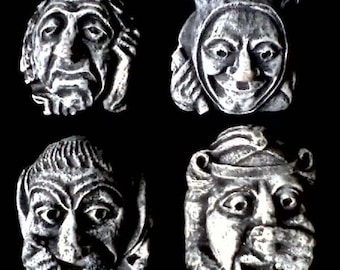 Oxford Chapel Gargoyles Set of Four Wall Hanging Pagan Jester Whimsical Funny Open Mouth Man Nose Face Grotesque Celtic Home Garden Decor