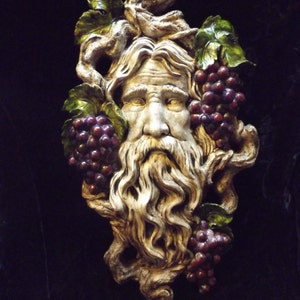 Bacchus Greenman Wall Hanging Gothic Grape Sculpture Pagan Celtic Large Brown Green Purple Renaissance Myth Winery Vineyard Patio Decor