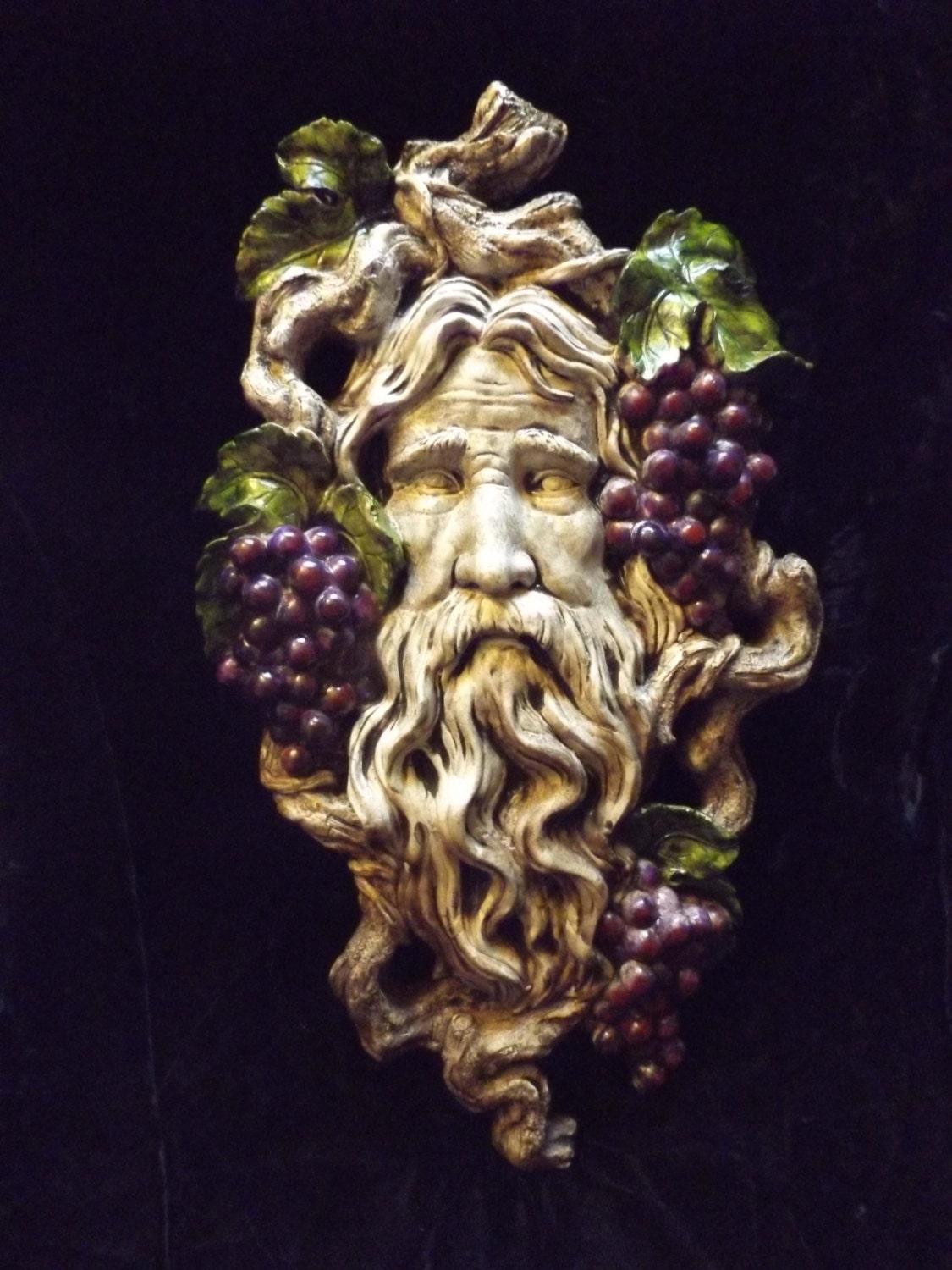 Bacchus Greenman Wall Hanging Gothic Grape Sculpture Pagan Celtic