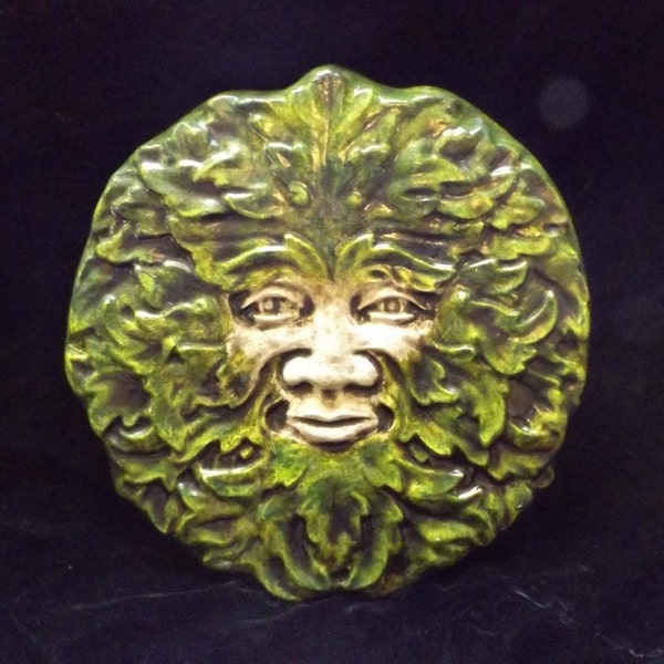 Gothic Greenman Leafman Wall Plaque Renaissance Celtic Pagan Medieval Forest Man Face Round Brown Green Fantasy Wood Spirit Decor