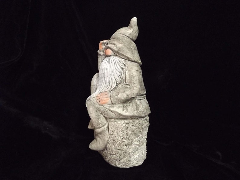 Garden Gnome Statue Fantasy Elf Sitting Man Woodland Yard Art Flower Garden Patio Funny Whimsical Concrete Wacky Indoor Outdoor Home Decor image 4