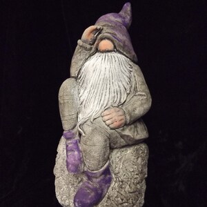 Garden Gnome Statue Fantasy Elf Sitting Man Woodland Yard Art Flower Garden Patio Funny Whimsical Concrete Wacky Indoor Outdoor Home Decor Purple