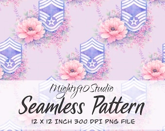 Floral Military Rank Seamless Pattern, Pink Lavender (PNG Digital Paper 12x12 300 DPI)