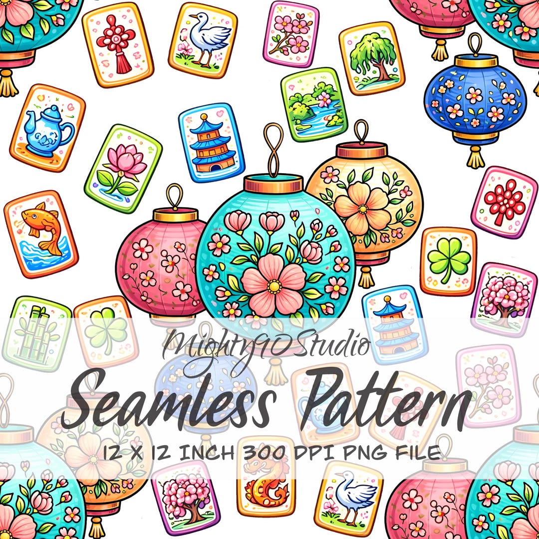 Mahjong Pattern Paper Mahjong Lantern Seamless Pattern, Floral Icon PNG (digital Paper) - Etsy