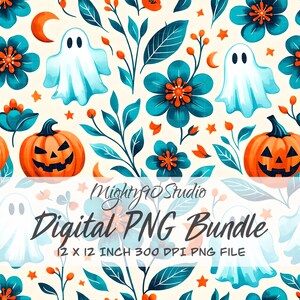 Digital PNG Bundle Dark Floral Ghosts Pumpkins Illustrations 3600x3600 300 DPI Clipart Set