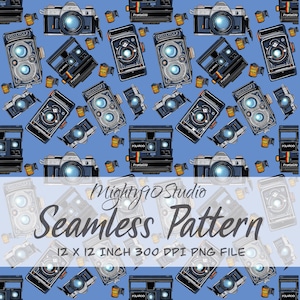 Vintage Camera Seamless Pattern PNG • Retro Film Clipart (Digital Download)