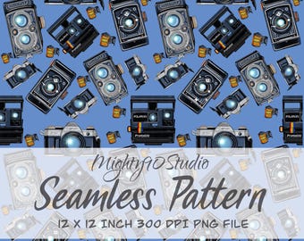 Vintage Kamera nahtlose Muster PNG • Retro Film Clipart (digitaler Download)