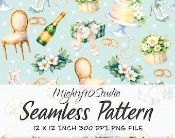 Wedding Bridal Watercolor Seamless Pattern (Digital Paper)
