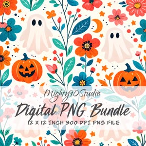 Digital PNG Bundle Dark Floral Ghosts Pumpkins Illustrations 3600x3600 300 DPI Clipart Set
