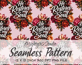 Seamless Pattern PNG Burgundy Floral Scripture Bouquet 12x12 300 DPI Digital Paper, Clipart
